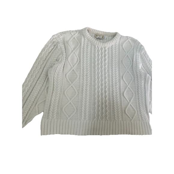 Vintage LL Bean Cream Cable Knit Chunky Sweater 100% Cotton Women’s Size L - Picture 3 of 6